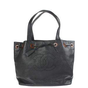 Chanel Black Leather Vintage CC Tote Bag 