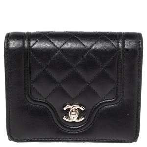 Chanel Black Quilted Lambskin Leather Futuristic Wallet