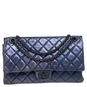 Pre Owned Chanel Metallic Purple Quilted Leather Reissue 2.55 Classic 226 Flap Bag