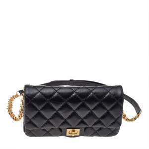 Pre Owned Chanel Black Quilted Leather Reissue Waist Bag