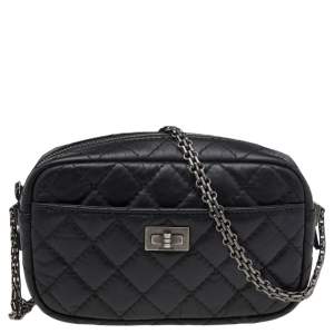 Pre Owned Chanel Black Aged Quilted Leather Mini Reissue Camera Bag