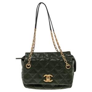 Chanel Green Leather Wild Stitch Accordion Shoulder Bag