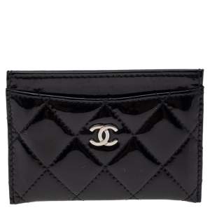 Chanel Black Quilted Patent Leather Classic Card Holder