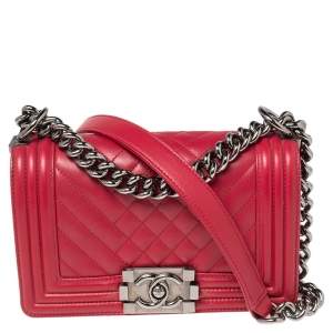 Chanel Fuchsia Quilted Leather Small Boy Flap Bag