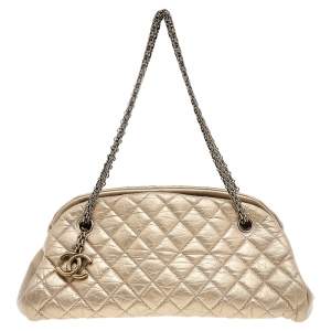 Pre Owned Chanel Metallic Beige Leather Small Just Mademoiselle Bowler Bag