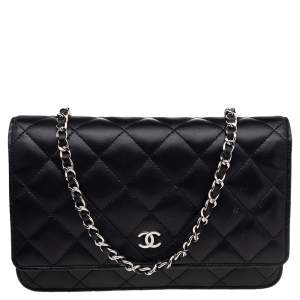 Chanel Black Quilted Lambskin Leather Classic Wallet on Chain