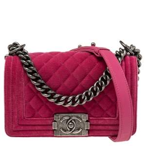 Chanel Fuchsia Quilted Velvet Small Boy Flap Bag