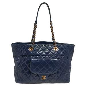 Chanel Blue Quilted Aged Calfskin Leather Large Front Pocket Bag