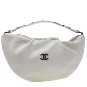 Pre Owned Chanel White Quilted Caviar Leather Outdoor Hobo