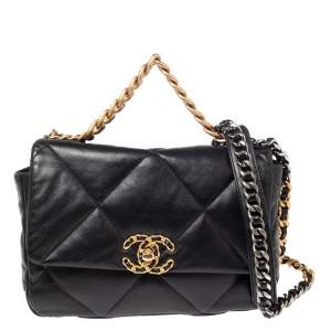 Pre Owned Chanel Black Quilted Leather Medium 19 Flap Bag