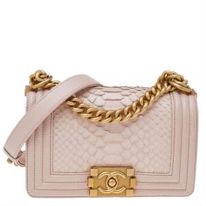 مملوكة مسبقًا Chanel Pink Python Leather Small Boy Flap Bag