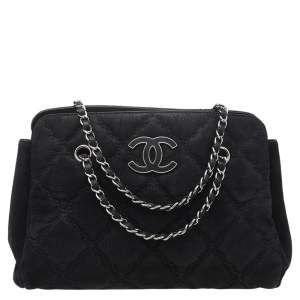 Chanel Black Quilted Nubuck Leather CC Shopper Bag