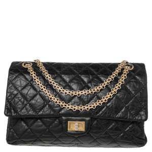 Pre Owned Chanel Black Quilted Aged Leather Reissue 2.55 Classic 226 Flap Bag