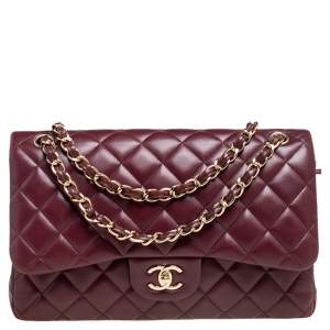 مملوكة مسبقًا Chanel Burgundy Quilted Leather Jumbo Classic Double Flap Bag