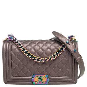 Chanel Metallic Brown Quilted Leather Medium Boy Bag