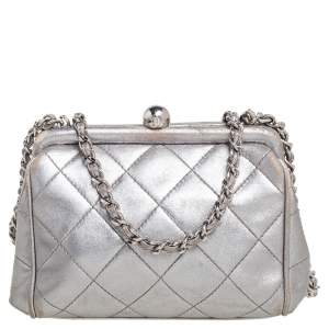 Chanel Silver Quilted Leather Vintage Clutch Bag