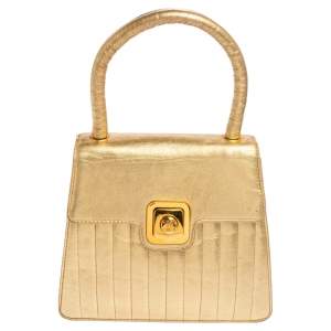 Pre Owned Chanel Gold Quilted Leather Vintage Mini Kelly Bag
