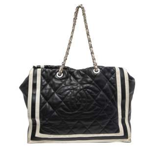 Chanel Navy Blue/White Quilted Leather CC Shopper Tote 
