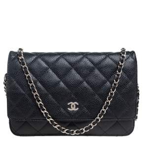 Chanel Black Quilted Caviar Leather Classic Wallet on Chain