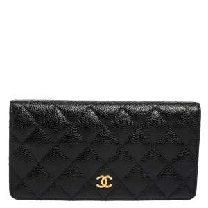 Chanel Black Quilted Caviar Leather L Yen Continental Wallet