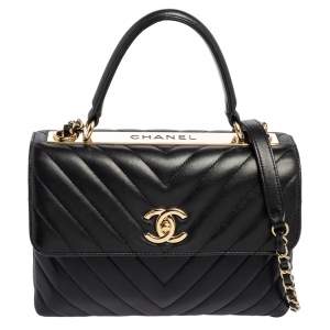 Pre Owned Chanel Black Quilted Leather Small Trendy CC Flap Top Handle Bag