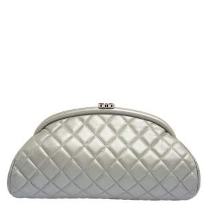 Chanel Silver Quilted Leather Timeless Clutch