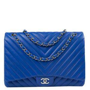 Chanel Blue Leather Jumbo Shoulder Bag