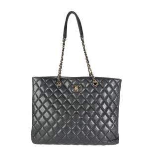 Chanel Black Caviar Leather Quilted Large CC Tote Bag 