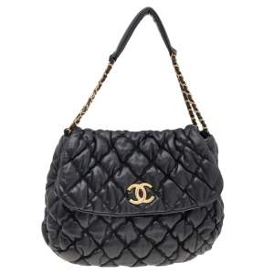 Pre Owned Chanel Black Bubble Quilted Leather Flap Bag