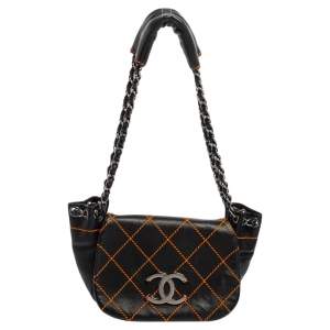 Chanel Black Quilted Leather Surpique Accordion Shoulder Bag