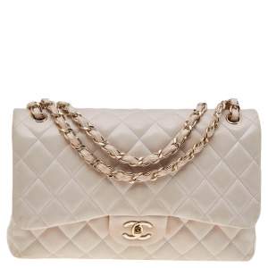 Chanel Cream Quilted Lambskin Leather Jumbo Classic Double Flap Bag                 