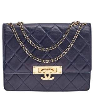 Chanel Navy Blue Quilted Leather Medium Golden Class Flap Bag