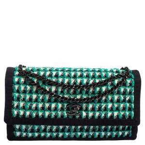 Pre Owned Chanel Multicolor Quilted Tweed and Fabric Trim Accordion Flap Shoulder Bag