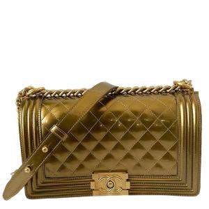 Chanel Gold Patent Leather Boy Bag
