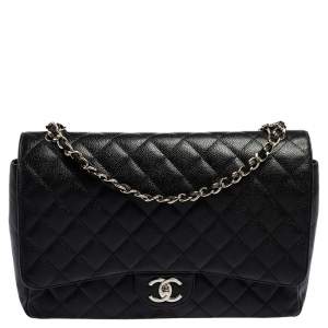 Chanel Black Quilted Caviar Leather Maxi Classic Double Flap Bag 
