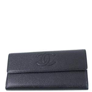 Pre Owned Chanel Black Caviar Leather CC Long Wallet