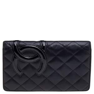 Chanel Black Quilted Leather and Patent Leather Cambon Ligne Yen Long Wallet