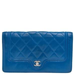 Chanel Blue Quilted Leather Futuristic Long Wallet