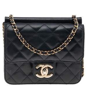 Pre Owned Chanel Black Quilted Leather Classic Square Mini Flap Bag