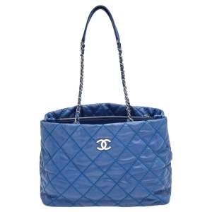 Chanel Navy Blue Quilted Leather Shopper Tote