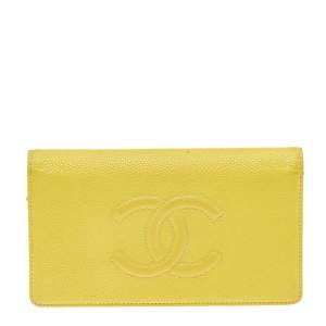 Chanel Yellow Caviar Leather CC Logo Wallet