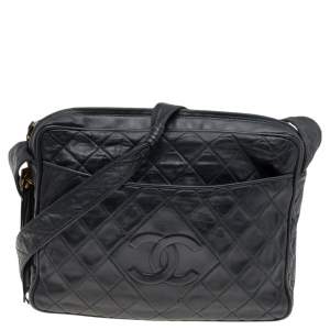 Chanel Black Quilted Leather Tassel Vintage Camera Bag