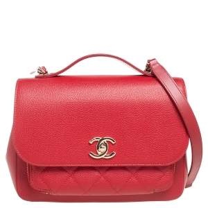 Pre Owned Chanel Red Caviar Leather Small Business Affinity Flap Bag