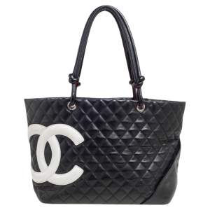Chanel Black/White Quilted Leather Large Ligne Cambon Tote 