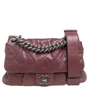 Chanel Burgundy Quilted Leather Coco Pleats Bag 