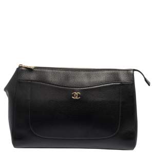 مملوكة مسبقًا Chanel Black Caviar Leather Front Pocket Pouch 