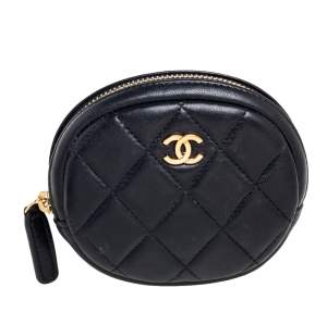 Chanel Black Quilted Leather CC  Round Coin Purse