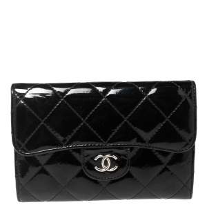 Chanel Black Quilted Patent Leather Flap Wallet
