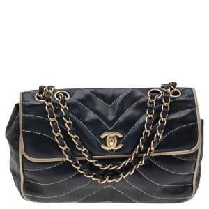 Pre Owned Chanel Black/White Quilted Leather Single Flap Bag