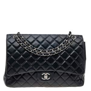 Pre Owned Chanel Black Quilted Leather Maxi Classic Single Flap Bag
